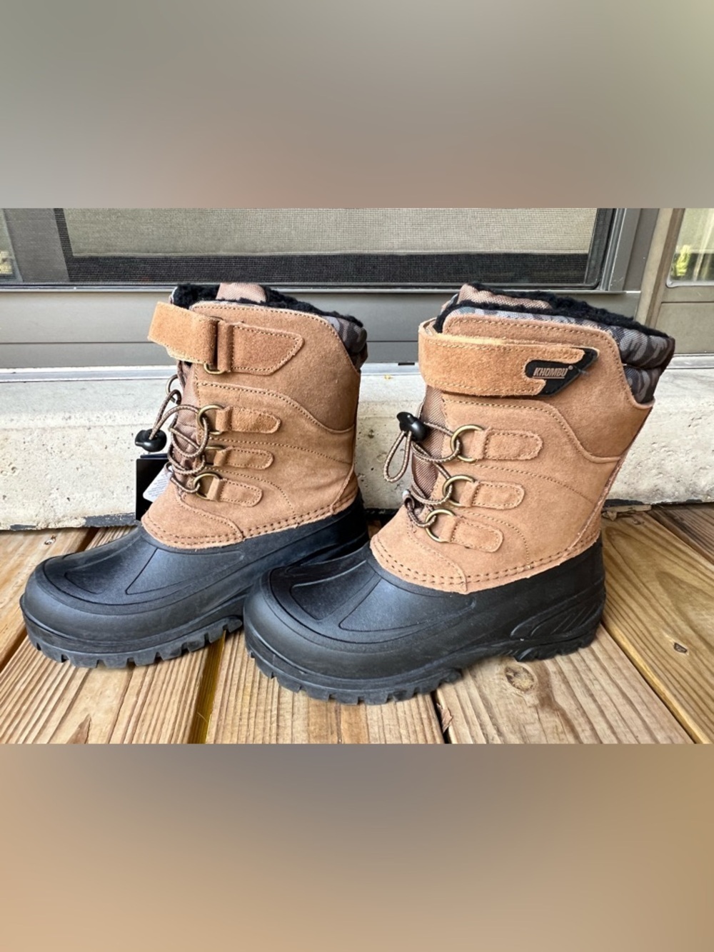 Khombu Unisex Kids Size 4 Rain Winter Brown Boots - Picture 6 of 11